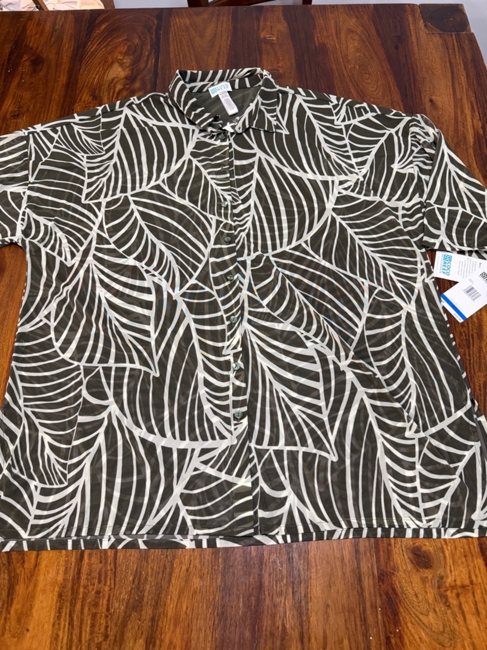 NWT Coco Reef Olive White Tropical Leaf Sheer Swim Cover-Up XL